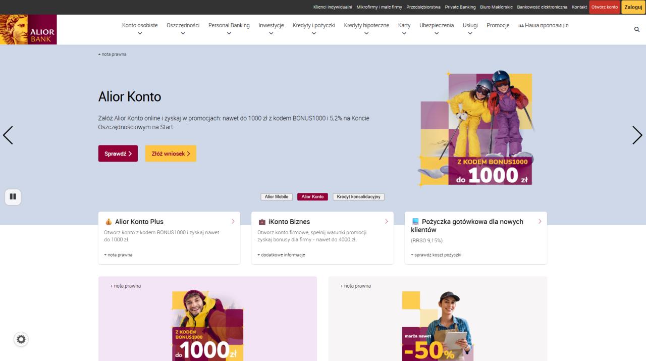 Portal Alior Banku przed redesignem