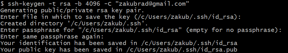 Tworzenie pary kluczy RSA 4096 w Git Bash.