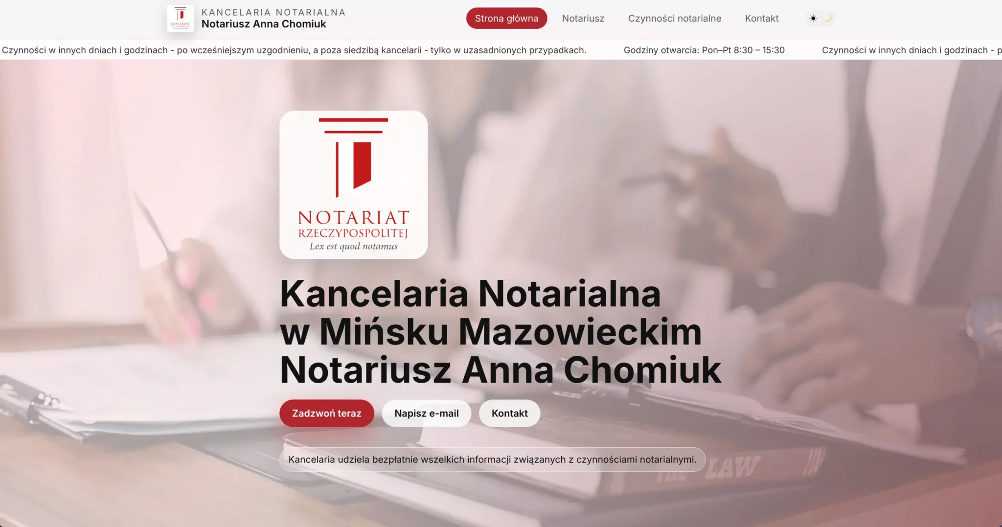 Realizacja – strona notariusza w Mińsku Mazowieckim